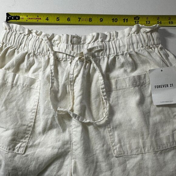 NWT Forever 21 Women Shorts Linen-Blend Paperbag Drawstring Pockets Large - Picture 6 of 14
